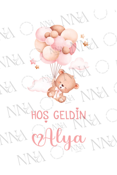 nna tasarım 50 Adet Kişiye Özel Isim Baskılı Hediyelik Kağıt Çanta/poşet 25x12x31 Cm(BT18-50)