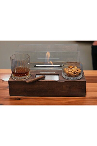 Davi Ahşap Ahşap Kare Biyoetanol Şömine Hediye Seti - Romantik Anların  Vazgeçilmezi