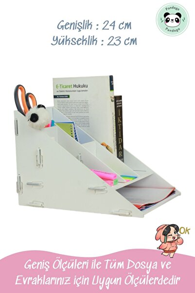 Pandogo Masaüstü Ahşap Dosya Düzenleyici A4 Evrak Rafı Dosyalık Beyaz Renk Model 4