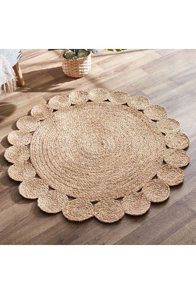 Home Box Natura Tapis Round Hand Braided Jute Rug- 90 cm