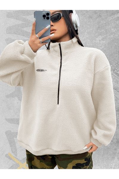 WEARTEX Oversize Plush Sweatshirt - Half Zipper