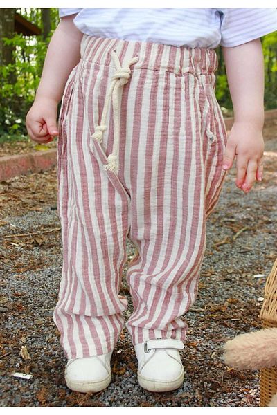 Cigit Muslin Pants 1-7 Years Red Striped
