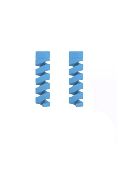 OMAC Micro Usb - Type C - Iphone Lightning Kablo Spiral Kablo Koruyucu Mavi 2 Adet