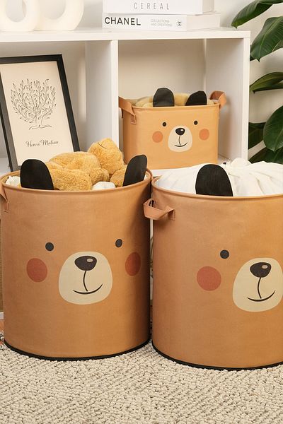 PRENDİ HOME 2 части Bear Design Baby Детска стая Органайзер Кутия за съхранение Играчка Мръсна кошница 37X40