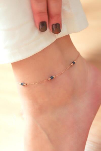 BY BARUN SİLVER Halhal Ayak Bilekliği Lacivert Safir Rengi 925 Ayar Zirkon Ta...