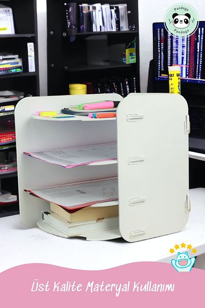 Pandogo Wooden Colored Desktop File Organizer - A4 Document Shelf, White Color Model 2