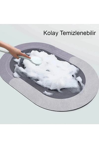 temgroup Γκρι Χρώμα Μαύρο Απορροφητικό Νερό Αντιολισθητικό Χαλάκι Μπάνιου