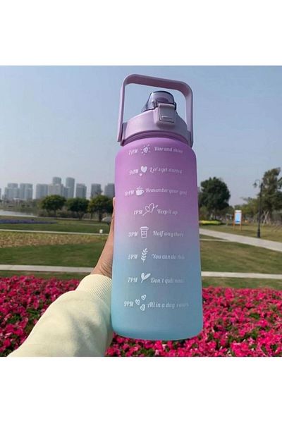 GEFNO 2 Liter Tritan Sports Water Bottle - Motivational Water Bottle and Detox Water Bottle