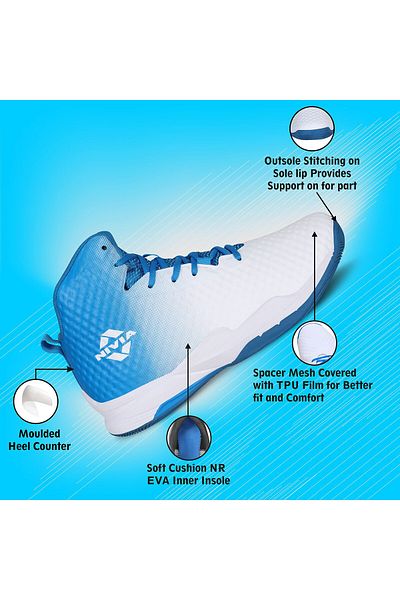 Nivia Engraver Basketball Shoe | White-blue | 6UK ,7 US, 40 EU