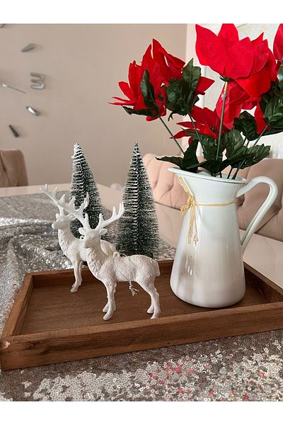 Ayd Home غزال أبيض لامع 13 سم - عيد الميلاد، السنة الجديدة، عيد الميلاد، زخرفة السنة الجديدة من البلاستيك
