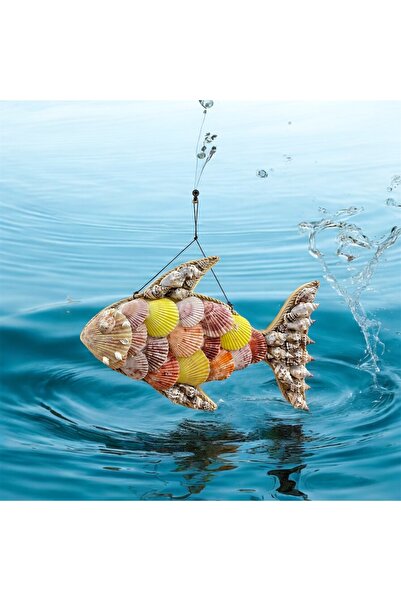 AZRA HEDİYELİK Deniz kabukları ile süslenmiş doğal balık figürlü  duvar dekor...