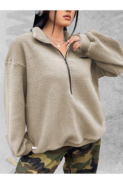 WEARTEX Oversize Plush Sweatshirt - Half Zipper