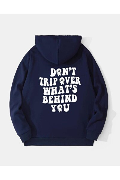 AFROGİYİM Women's Dont Trip Over Whats Behind You Printed Hooded Oversize Swe...