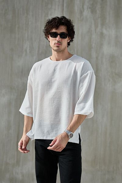 JR Boutique Tricou oversize cu mânecă scurtă pentru bărbați, cu gât crew - alb