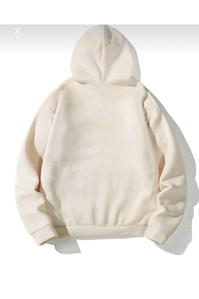 AFROGİYİM Φούτερ με κουκούλα Unisex Μπεζ Happiest με στάμπα μεγάλου μεγέθους