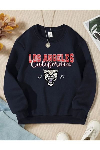 AFROGİYİM Unisex φούτερ με στάμπα Los Angeles California Tiger Oversize