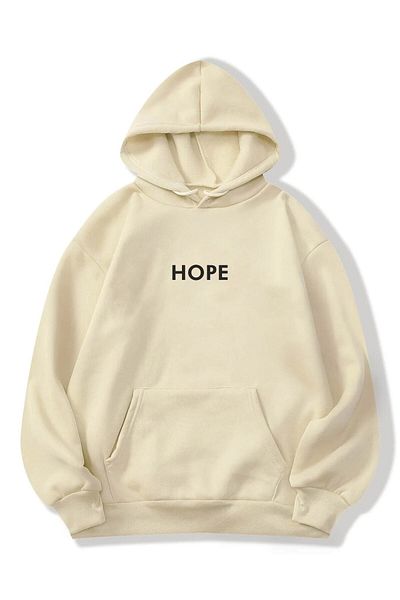 AFROGİYİM Beiges Oversize-Kapuzensweatshirt mit „Hope“-Print für Damen