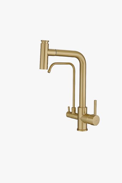 İSAOĞLU YAPI Matte Gold Color Spiral Purified Kitchen Faucet - Suitable for Extending System Devices