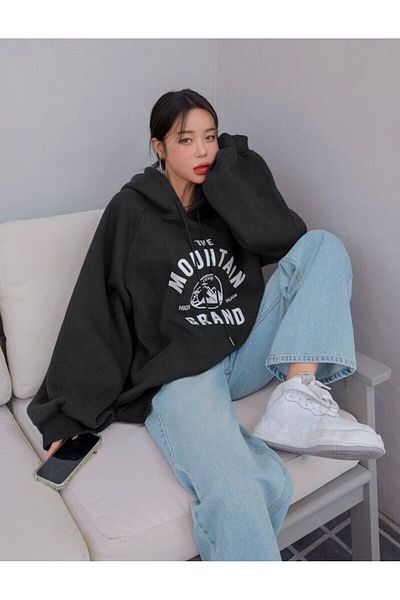 AFROGİYİM Women's The Mountain Grand Printed Hooded Oversize Sweatshirt