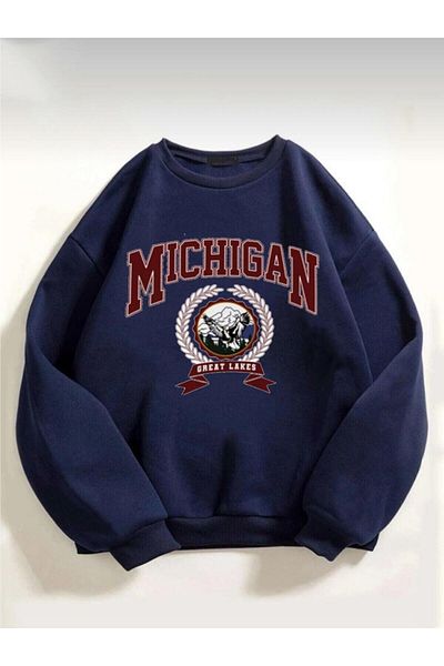 AFROGİYİM Rotes Oversize-Sweatshirt mit Michigan-Print für Damen
