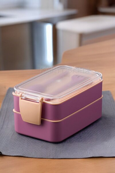 KaktüsKedi Bento 2 Katlı Yemek Kabı Lila 900 ml