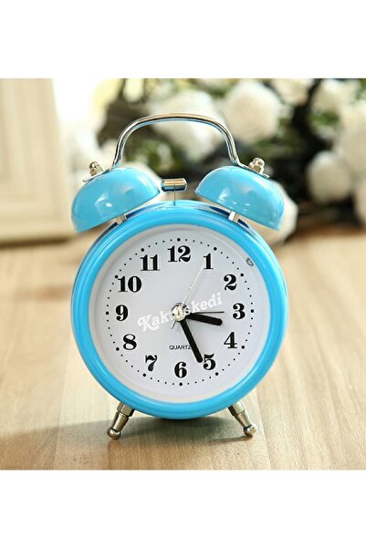 KaktüsKedi Mini Boy Dekoratif Metal Işıklı Alarmlı Yuvarlak Masa Saati - Çala...