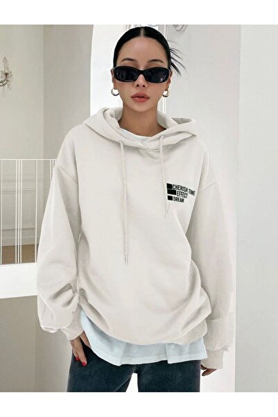 AFROGİYİM Γυναικείο φούτερ Cheris Time Printed με κουκούλα Oversize