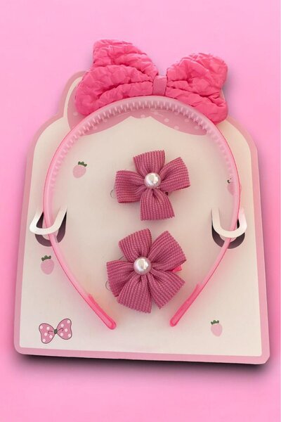 TAKIŞTIR Set coroană și cataramă laterală cu panglică de culoare fuchsia