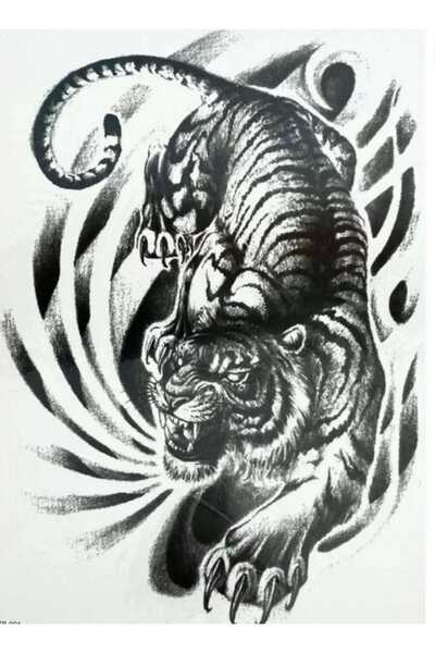 hipiylow Geçici Kaplan Pusuda Modelli Sırt Dövme