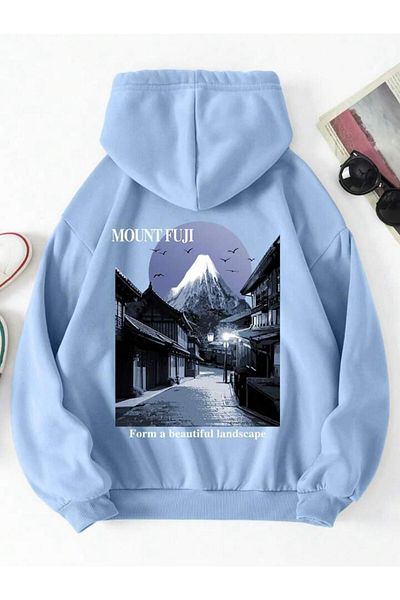 AFROGİYİM Hanorac oversize cu imprimeu pe spate Mount Fuji unisex