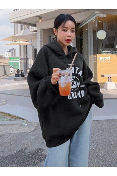 AFROGİYİM Γυναικείο φούτερ The Mountain Grand με στάμπα Hooded Oversize