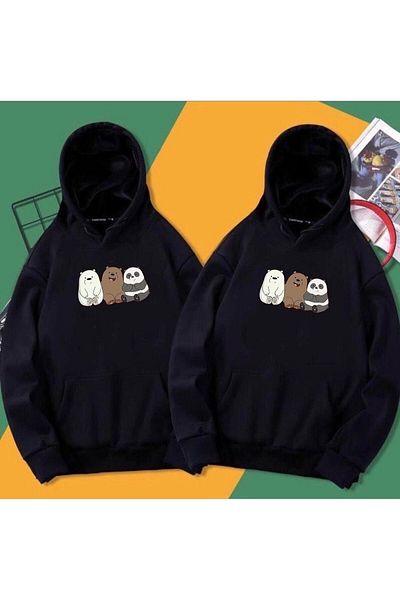 AFROGİYİM Unisex Πακέτο με 2 Μαύρες Πολικές Αρκούδες με φούτερ με στάμπα