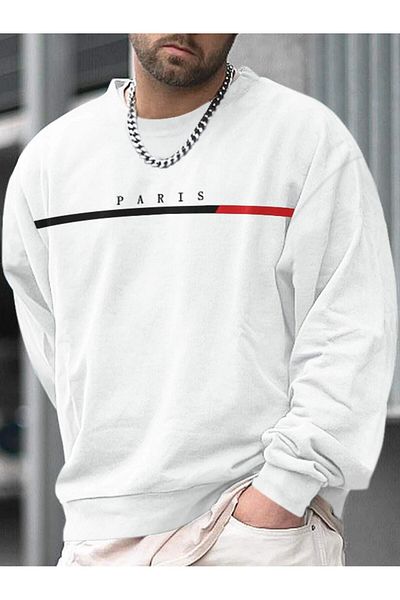 AFROGİYİM Ανδρικό φούτερ Oversize Παρίσι με κόκκινη λεπτομέρεια με στάμπα