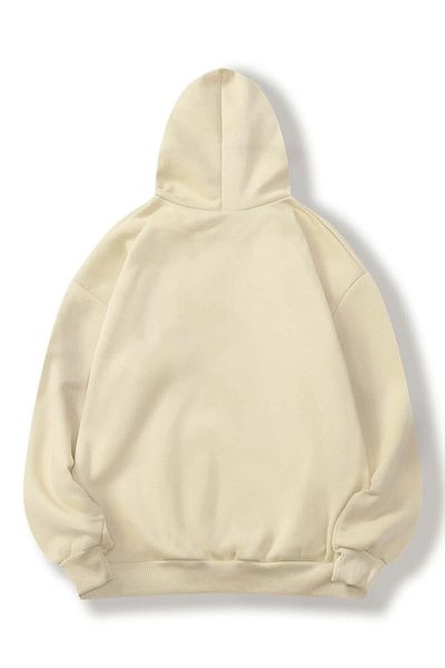 AFROGİYİM Women's Marvel Stark Printed Beige Oversize Hooded Sweatshirt