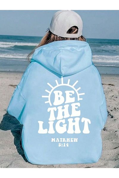 AFROGİYİM Hanorac oversize cu glugă cu imprimeu Be Light Mathrew pentru femei