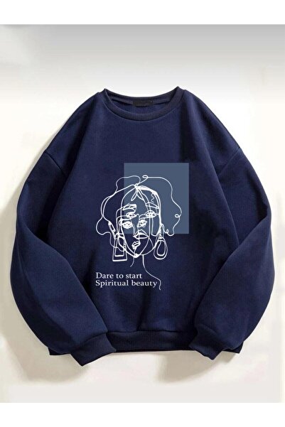 AFROGİYİM Жіночий оверсайз синій принт з фігурою на світшоті