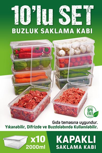 OFFBOX 2 Lt. 10 Pieces with Self Lid Storage Set Suitable for Deep Freezer