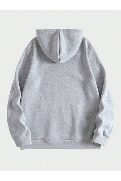 AFROGİYİM Unisex Ουάσιγκτον εμπριμέ γκρι κουκούλα μεγάλου μεγέθους