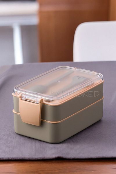 KaktüsKedi Bento 2 Layer Food Container Gray 900 Ml