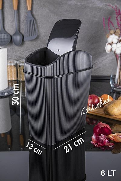 KaktüsKedi Coș de gunoi de dimensiune medie de 6 LT, bucătărie, baie, toaletă, birou, coș de gunoi de birou negru