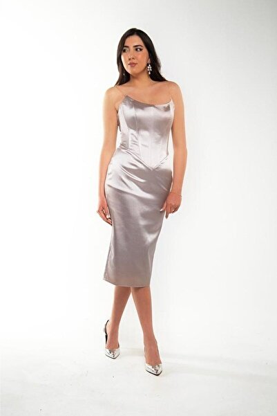 Nişantaşı Abiye Saten Abiye Staprlez Korseli Mavi Saten Pamuk Saten Elbise Düğün Nişan Kına Nikah Elbisesi