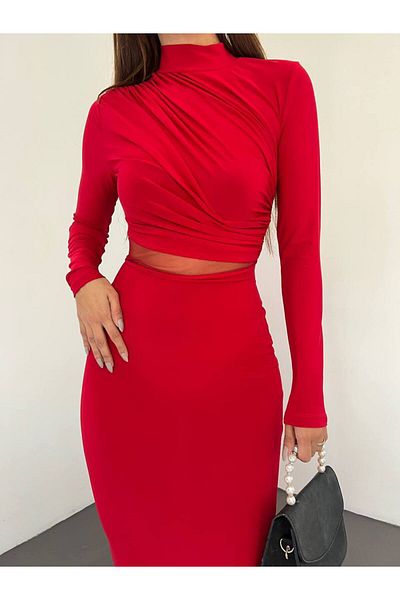 Gallogi Tulle Detailed Draped Maxi Dress