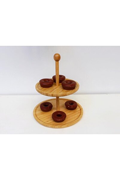 Emeksanatı حامل من الخيزران بطبقتين / حامل عرض / حامل كوكيز