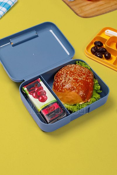 KaktüsKedi Concrete 2-Tier 6-Compartment Food Container| Blue