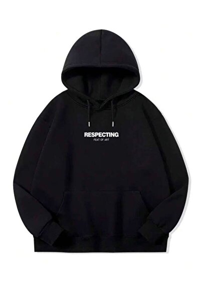 AFROGİYİM Unisex Respecting Feat Or Eat Printed Oversize Hooded Hoodie