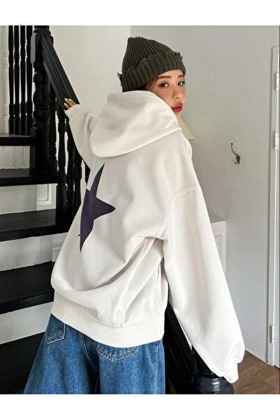 AFROGİYİM Dámská bavlněná mikina s kapucí se zadním potiskem hvězd