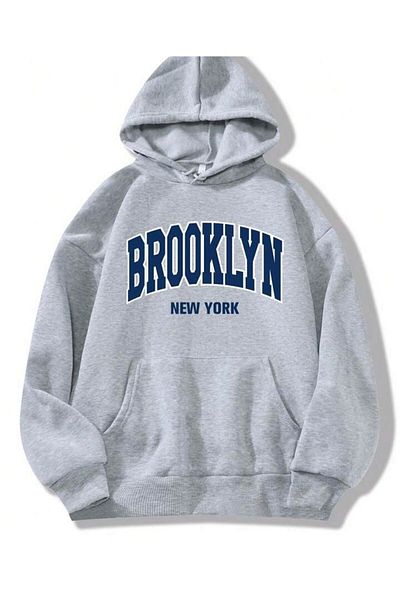 AFROGİYİM Φούτερ με κουκούλα Unisex Brooklyn Newyork με στάμπα Fleece