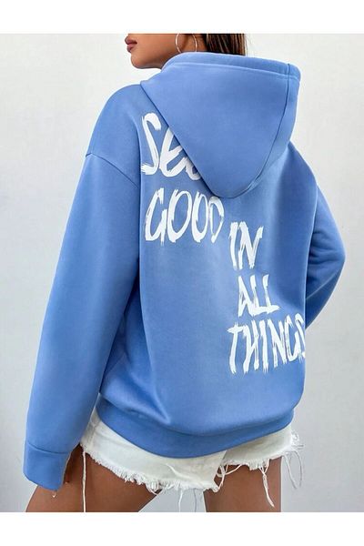AFROGİYİM Unisex Μπροστά Πίσω Δείτε Good All In Printed Oversize Hoodie