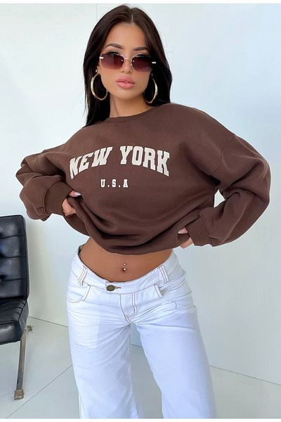 AFROGİYİM Γυναικείο φούτερ New York με στάμπα Oversize Fleece