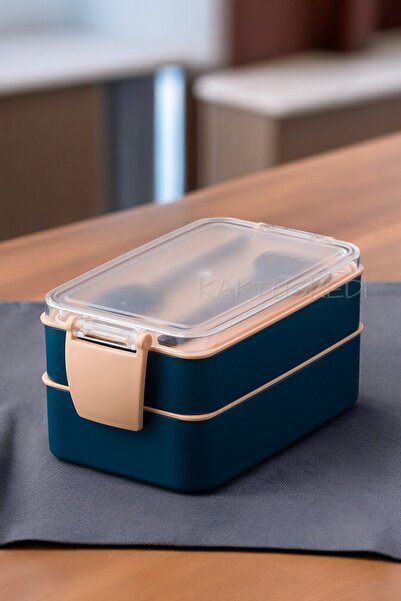 KaktüsKedi Bento 2 Katlı Yemek Kabı Lacivert 900 ml